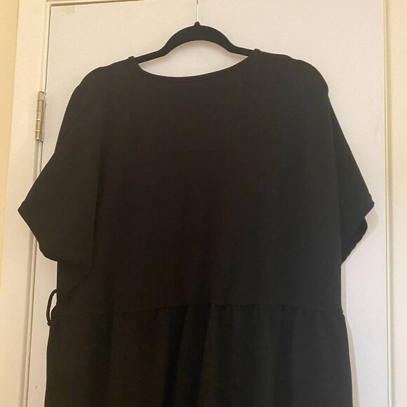 Boohoo Dress Womens 22 Black Sheath Midi Stretch Short Sleeve Button - Picture 7 of 10